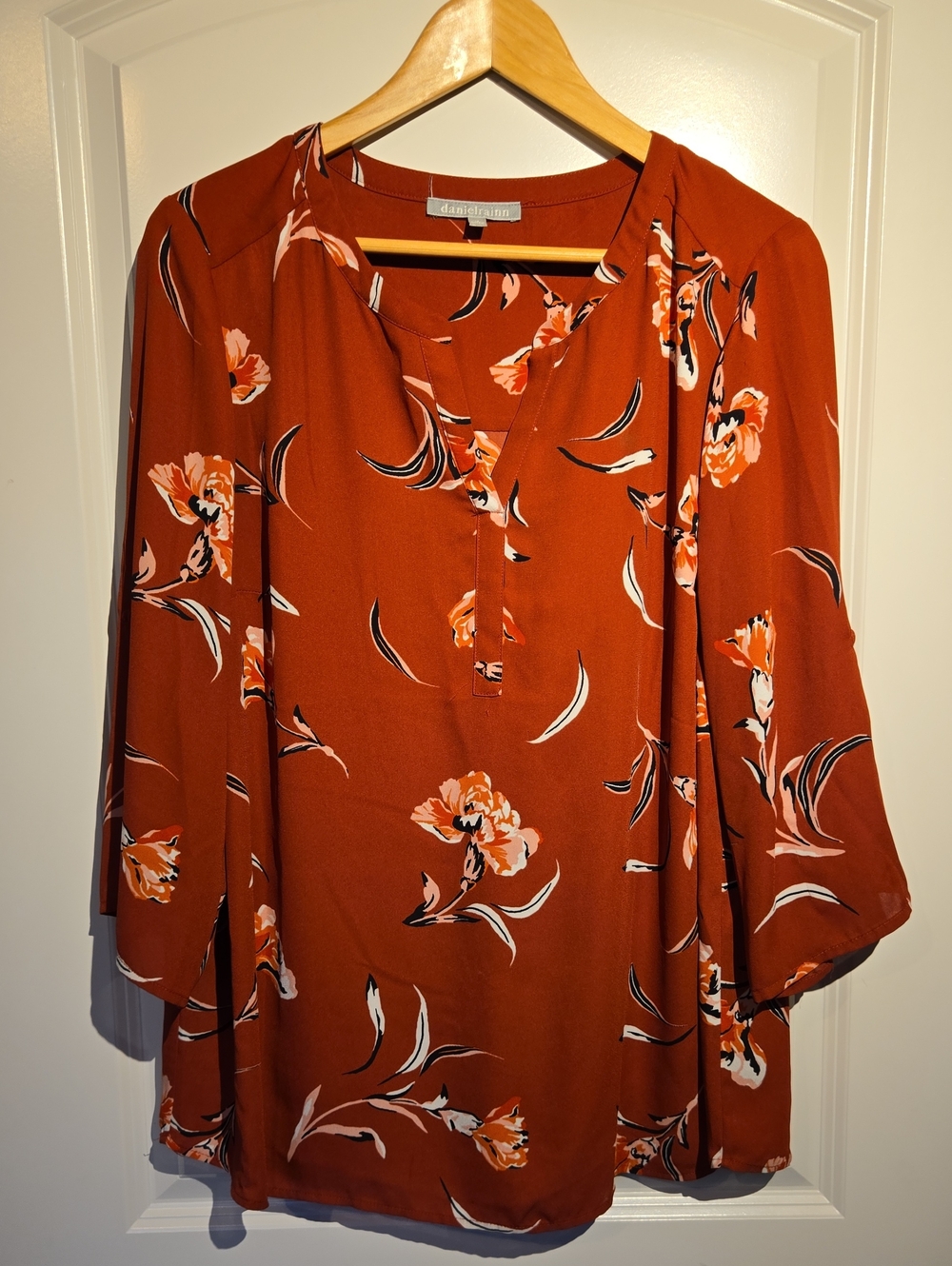 Daniel Rainn Burnt Orange Floral V-Neck Tunic